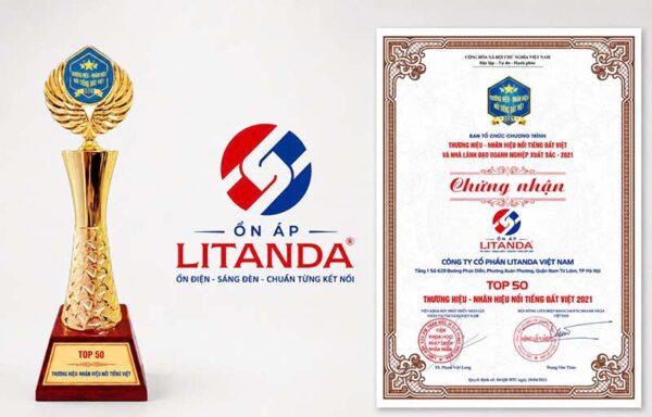 Giấy chứng nhận thương hiệu và cup top50 thương hiệu Việt của Litanda