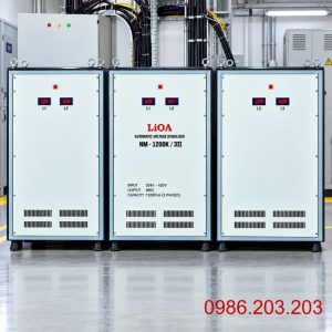 Ổn áp Lioa 1200KVA 3 pha NM-1200KII chuyên dùng ổn định điện áp cho dải điện rộng với công suất cực lớn, bảo vệ toàn diện hệ thống máy móc nhà máy.