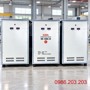 Công ty chúng tôi chuyên cung cấp ổn áp Lioa 1500KVA 3 pha NM-1500KII có dải điện áp vào 304V-430V. Máy có công suất tối đa 1500KVA 3 pha.