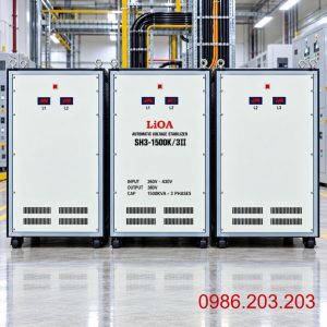 Ổn áp Lioa 1500KVA 3 pha SH3-1500KII chuyên dùng ổn định điện áp công suất đặc biệt lớn, khắc phục điện yếu và bảo vệ toàn diện hệ thống máy móc nhà máy.