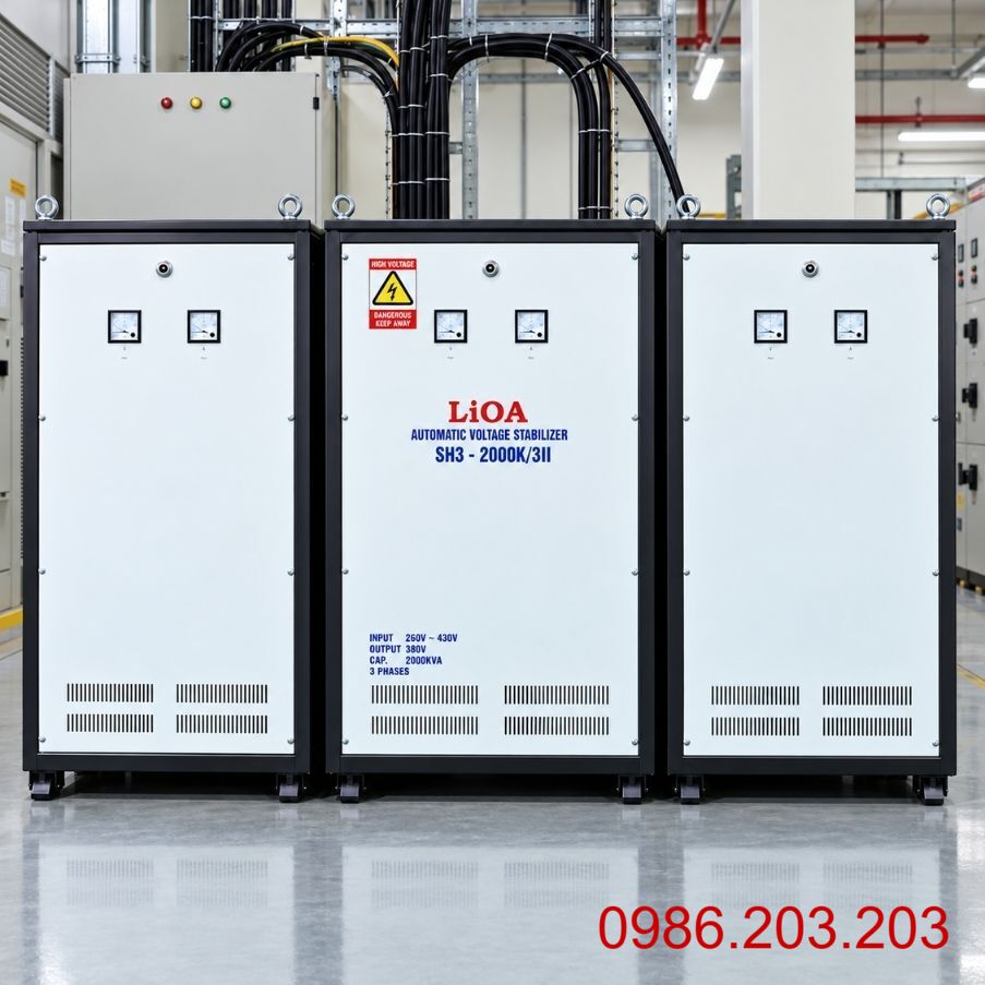 Phân phối ổn áp Lioa 2000KVA 3 pha SH3-2000KII có dải điện áp vào 260V-430V. Sản phẩm được sử dụng nhiều cho công ty, doanh nghiệp, nhà máy, xưởng sản…