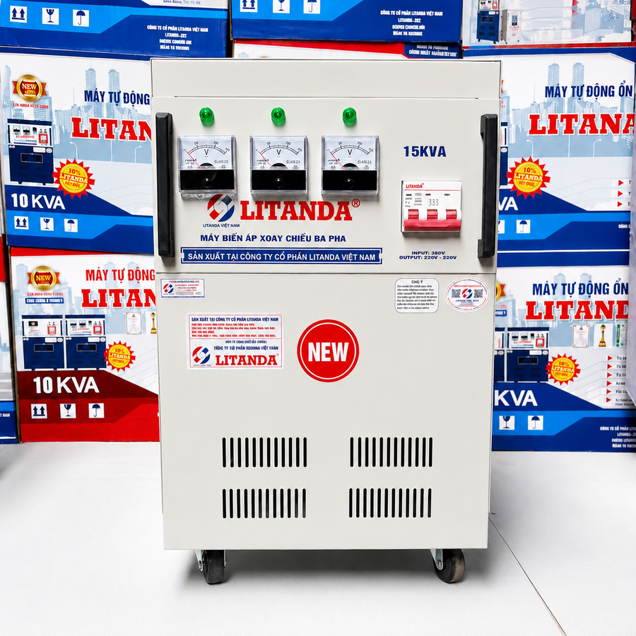 Máy biến áp Litanda 3 pha 15KVA chuyên dùng đổi nguồn điện, đáp ứng nhu cầu sử dụng cho các thiết bị điện 3 pha công suất vừa yêu cầu chuẩn điện áp.