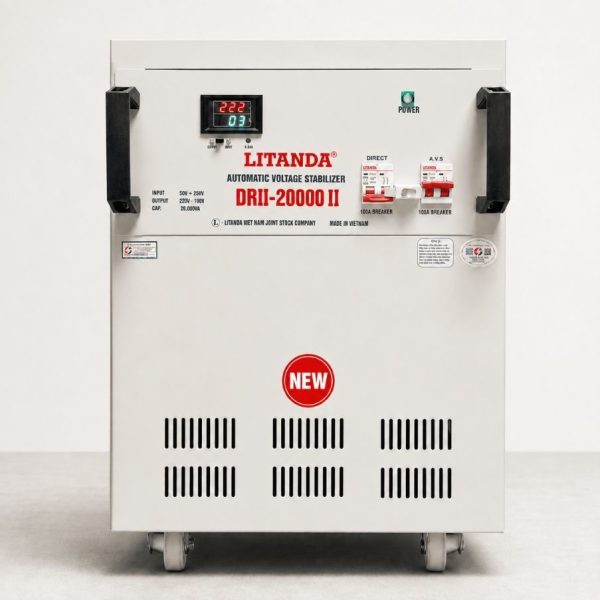 Ổn áp Litanda 20KVA 1 Pha DRII-20000 sở hữu dải điện áp rất rộng từ 50V đến 250V, chuyên dụng cho các khu vực điện lưới cực yếu và chập chờn sâu.