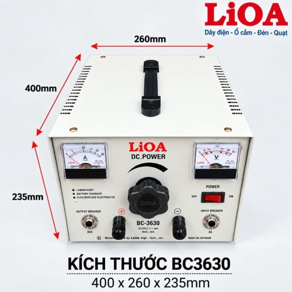 Máy nạp ắc quy Lioa BC-3630 chuyên dùng nạp điện an toàn và hiệu quả cho bình ắc quy, cấp nguồn ổn định cho các thiết bị điện dân dụng và công nghiệp.
