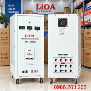 Ổn áp Lioa 30KVA 3 pha SH3-30KII, dải 260V-430V, trang bị đồng hồ điện tử, giúp ổn định dòng điện 380V/200V và bảo vệ an toàn cho hệ thống điện nhà xưởng.