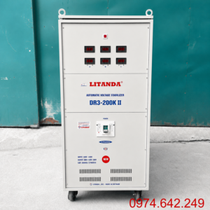 Ổn áp Litanda 200KVA 3 pha dải 160V dùng ổn định nguồn điện, bảo vệ an toàn và kéo dài tuổi thọ cho các thiết bị 3 pha công suất lớn ở khu vực điện rất yếu.