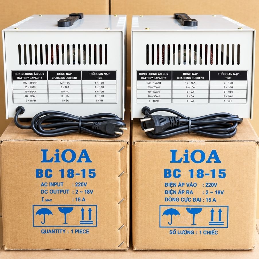 Máy nạp ắc quy Lioa BC-1815 chuyên dùng nạp điện an toàn và hiệu quả cho bình ắc quy, cấp nguồn ổn định cho các thiết bị điện dân dụng và công nghiệp.