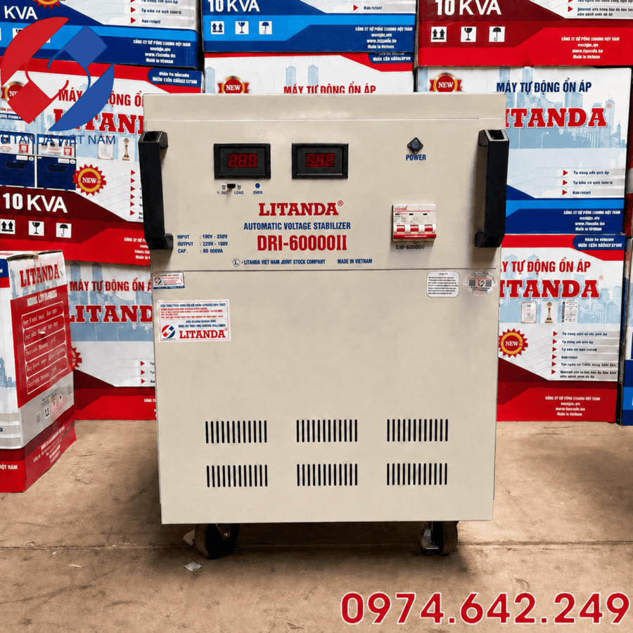 Ổn Áp 60KVA 1 Pha Dải 90V chuyên dùng cho khu vực điện yếu vừa, cung cấp nguồn ra ổn định giúp bảo vệ an toàn cho toàn bộ thiết bị điện gia đình.