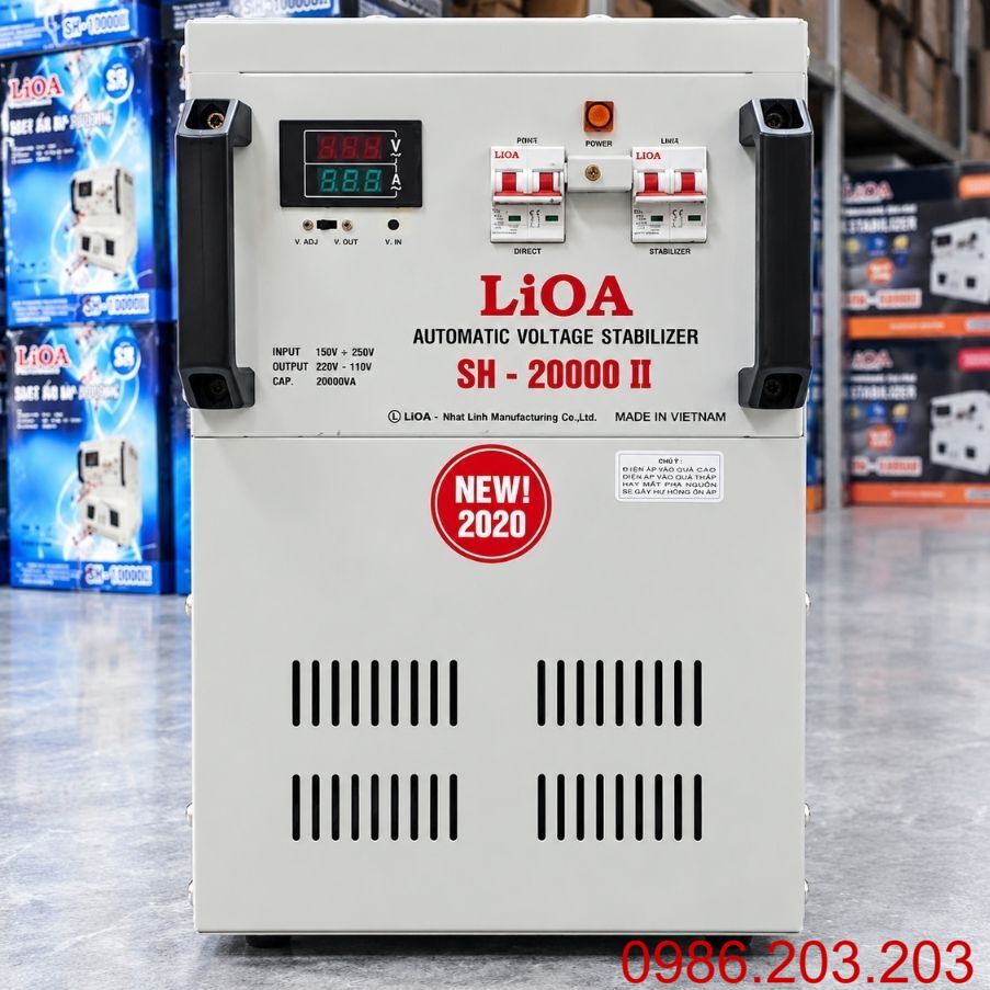 Hình ổn áp LiOA 20kVA 1 pha minh họa máy công suất lớn vẫn cần kiểm tra tiếng rung và điều kiện nguồn