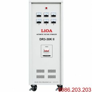 Ổn áp Lioa 30KVA 3 pha DR3-30KII chuyên dùng ổn định điện áp 3 pha, khắc phục tình trạng điện yếu và bảo vệ thiết bị điện công nghiệp.