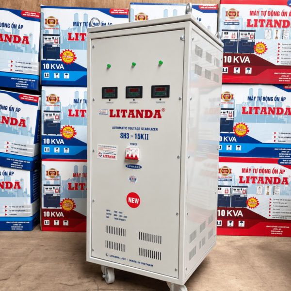 Ổn Áp 15KVA 3 Pha Dải 260V chuyên dùng cho khu vực điện 3 pha yếu, ổn định điện áp và bảo vệ các hệ thống máy móc, thiết bị công nghiệp quy mô vừa.