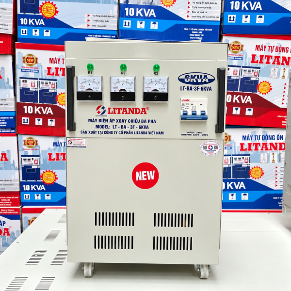 Máy biến áp 3 pha 6KVA chuyên dùng đổi nguồn điện, cung cấp nguồn điện 3 pha ổn định cho các hệ thống máy móc thiết bị công nghiệp.