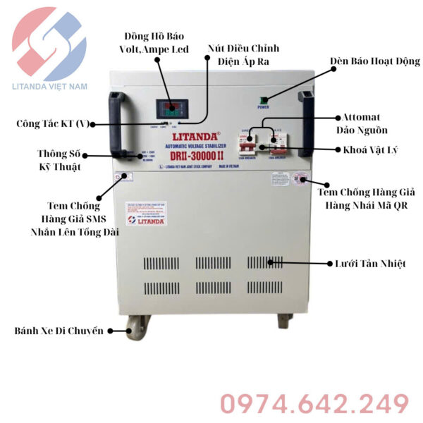 Ổn Áp 30KVA 1 Pha DRII-30000II chuyên dùng cho khu vực điện rất yếu, cung cấp nguồn ra ổn định giúp bảo vệ an toàn cho toàn bộ thiết bị điện gia đình.