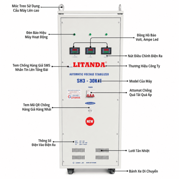 on-ap-30kva-sh3-3-pha-3 Ổn Áp 30KVA SH3-30KII 3 Pha chuyên dùng cho hệ thống điện 3 pha yếu.Thiết bị giúp ổn định nguồn điện liên tục và bảo vệ an toàn cho máy móc công nghiệp