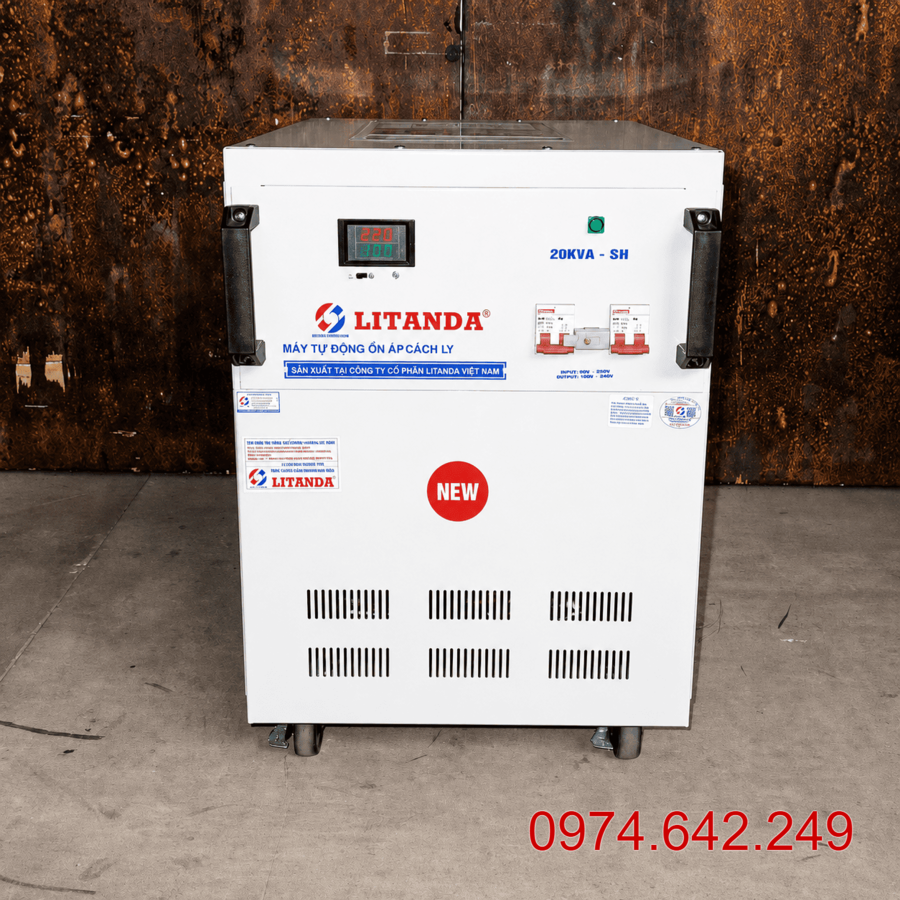 Ổn Áp Cách Ly 20KVA Dải 150V dùng cho khu vực điện tương đối yếu, tích hợp chống giật và lọc nhiễu, cung cấp nguồn điện sạch cho thiết bị nhạy cảm.