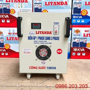 Biến áp 1 pha ra 3 pha 10kVA chuyên dùng chuyển đổi nguồn điện 1 pha thành 3 pha, cấp nguồn an toàn và ổn định cho máy móc, thiết bị công nghiệp.
