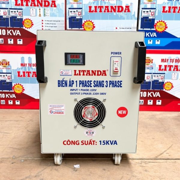 bien-ap-1-pha-ra-3-pha-15kva-day-dong-2 Biến áp 1 pha ra 3 pha 15kVA chuyên dùng chuyển đổi nguồn điện 1 pha thành 3 pha, cấp nguồn an toàn và ổn định cho máy móc, thiết bị công nghiệp quy mô vừa.
