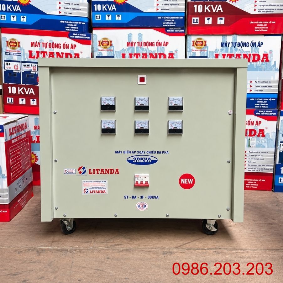 Biến áp xoay chiều 30kVA 3 pha chuyên dùng điều chỉnh điện áp liên tục, cấp nguồn ổn định cho các hệ thống máy móc và thí nghiệm công nghiệp.