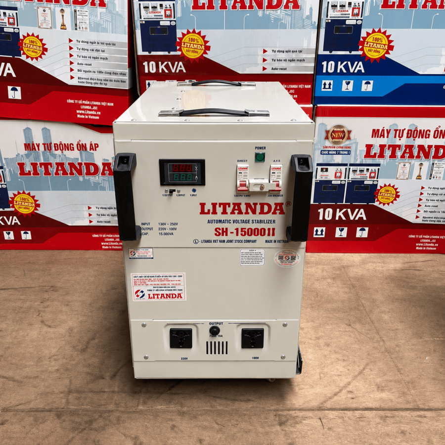 Ổn áp 15KVA 1 pha SH-15000II chuyên dùng cho khu vực điện ổn định, cung cấp nguồn ra ổn định giúp bảo vệ an toàn cho toàn bộ thiết bị điện gia đình.