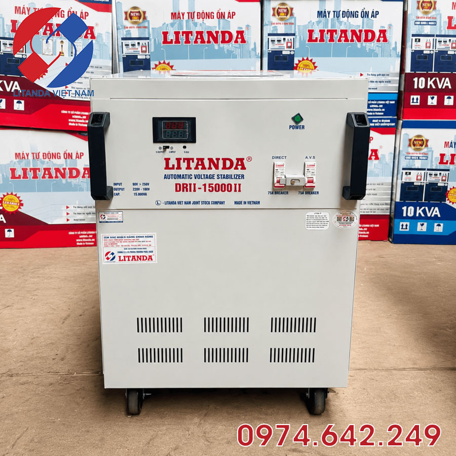 Ổn Áp 15KVA DRII-15000II DẢI 50V- 250V chuyên dùng cho khu vực điện yếu, cung cấp nguồn ra ổn định giúp bảo vệ an toàn cho toàn bộ thiết bị điện gia đình.