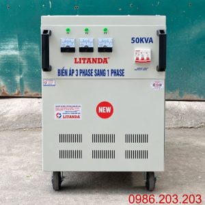 Biến áp 50kVA 3 pha sang 1 pha chuyên dùng đổi nguồn điện từ 3 pha sang 1 pha, cung cấp nguồn điện an toàn và ổn định cho các thiết bị công nghiệp.