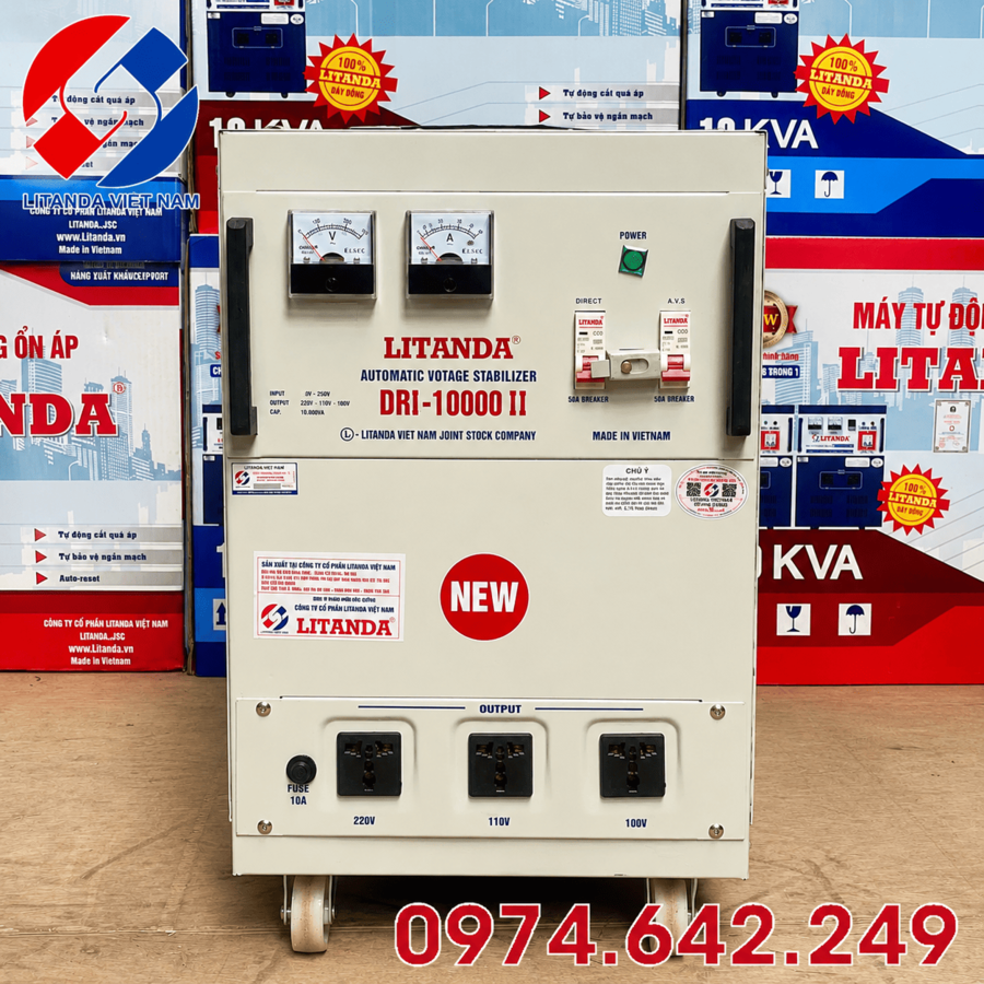 Ổn áp 10KVA DRI-10000II 1 pha sở hữu dải điện áp rộng, phù hợp cho các khu vực điện lưới dao động thất thường để bảo vệ an toàn cho hệ thống điện gia đình.