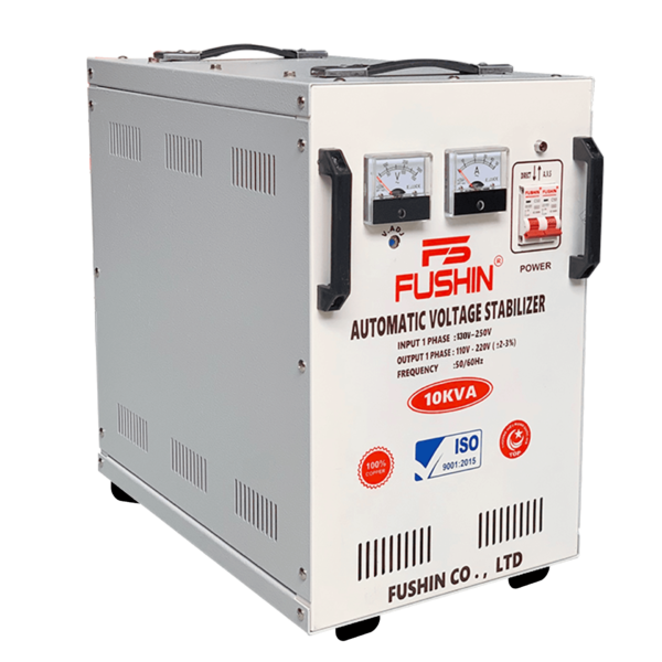 Ổn áp Fushin 1 pha 10KVA (FS1.1.130-10K): Ổn áp dây đồng dải 130V-250V, chuyên ổn định điện cho gia đình lớn và văn phòng.