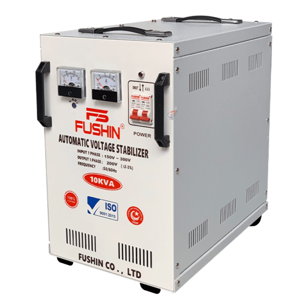 Ổn áp Fushin 1 pha 10KVA NLMT (FS1.III-10K): Ổn áp chuyên dụng cho điện mặt trời, dây đồng 100%, tối ưu điện áp đầu ra từ inverter.