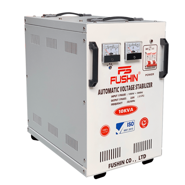 Ổn áp Fushin 1 pha 10KVA NLMT (FS1.III-10K): Ổn áp chuyên dụng cho điện mặt trời, dây đồng 100%, tối ưu điện áp đầu ra từ inverter.