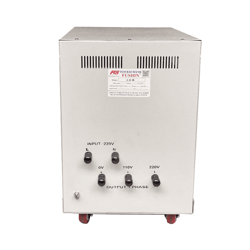 Ổn áp Fushin 1 pha 15KVA (FS1.1.130-15K): Ổn áp dây đồng dải 130V-250V, chuyên ổn định điện cho gia đình lớn và cơ sở kinh doanh.