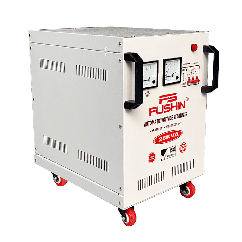 Ổn áp Fushin 1 pha 25KVA (FS1.1.130-25K): Ổn áp công suất lớn dải 130V-250V, chuyên ổn định điện cho biệt thự lớn, nhà hàng và xưởng sản xuất.