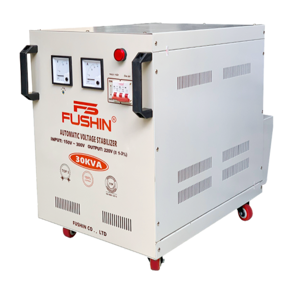 Ổn áp Fushin 1 pha 30KVA NLMT (FS1.III-30K): Ổn áp điện mặt trời dây đồng, bảo vệ inverter, ổn định điện cho biệt thự và nhà xưởng.