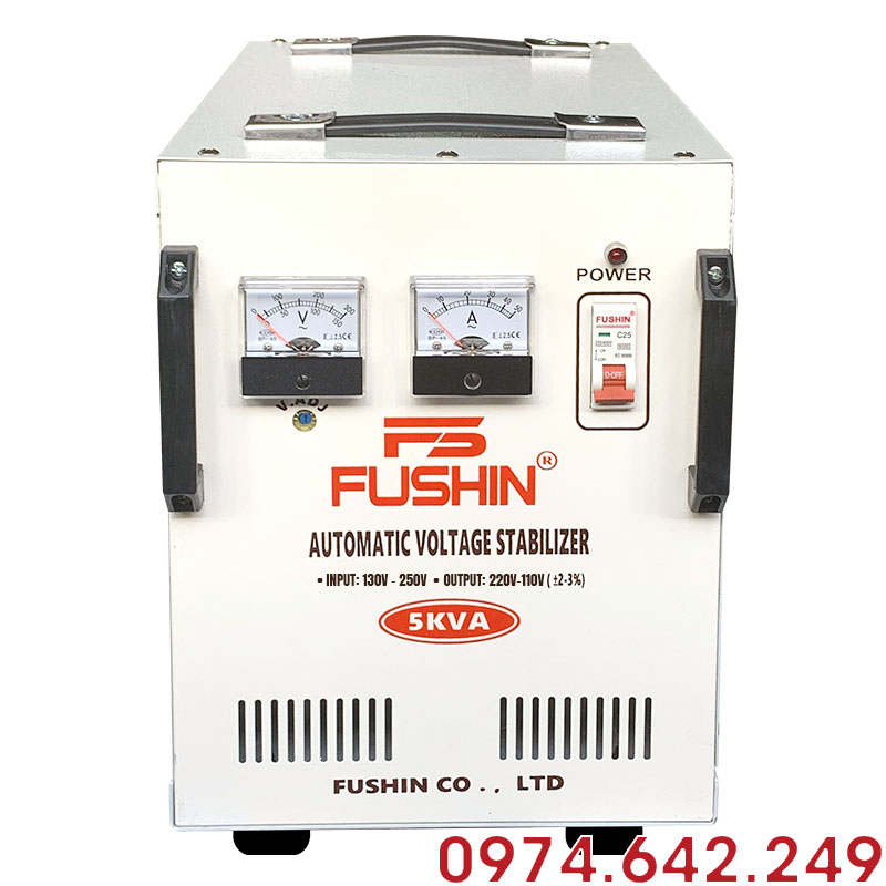 Ổn áp Fushin 1 pha 5KVA (FS1.1.130-5K): Ổn áp dây đồng nguyên chất, dải điện 130V - 250V, chuyên bảo vệ và ổn định điện cho gia đình, văn phòng.