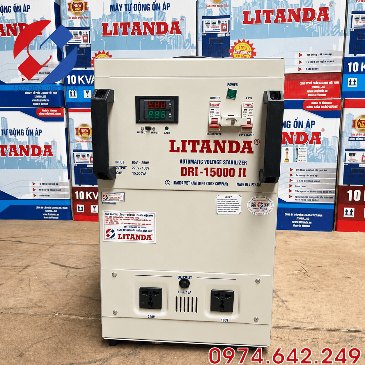 Ổn Áp Litanda 1 Pha 15KVA DRI-15000II sở hữu dải điện áp rộng (90V - 250V), phù hợp với khu vực ngoại thành, nơi điện áp dao động thất thường.