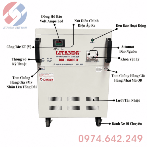 on-ap-litanda-1-pha-15kva-drii-15000-ii-1-4 Ổn Áp Litanda 1 Pha 15KVA DRII-15000II có dải điện áp rất rộng (50V - 250V), chuyên dùng cho khu vực điện cực yếu, chập chờn sâu.