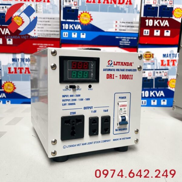 Ổn áp Litanda 1 pha 1KVA DRI-1000II: Ổn áp công suất nhỏ dải điện rộng, chạy êm ái, chuyên bảo vệ thiết bị điện tử nhạy cảm tại khu vực điện chập chờn.
