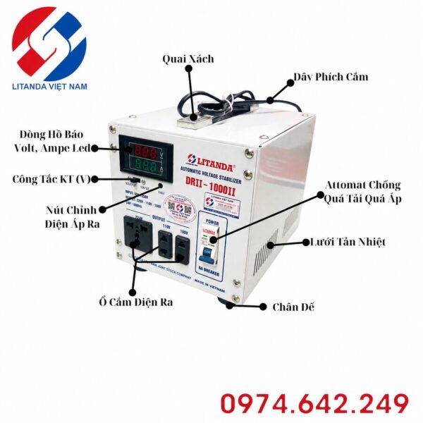 on-ap-litanda-1-pha-1kva-drii-1000-ii-1-4 Ổn áp Litanda 1 pha 1KVA DRII-1000II: Ổn áp công suất nhỏ dải điện siêu rộng, chạy cực êm, chuyên bảo vệ tivi, máy tính, wifi cho gia đình và văn phòng.