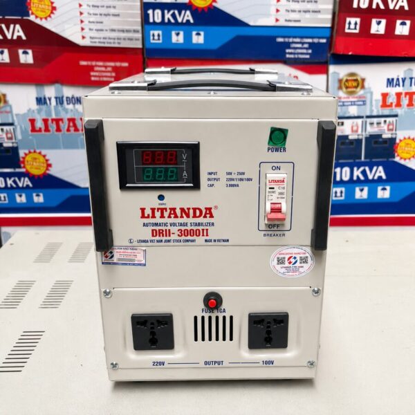 Ổn Áp Litanda 3KVA DRII (50V/90V–250V): Dòng ổn áp dải rộng chuyên trị điện cực yếu, phản ứng nhanh nhạy giúp bảo vệ tối ưu các thiết bị trong gia đình.