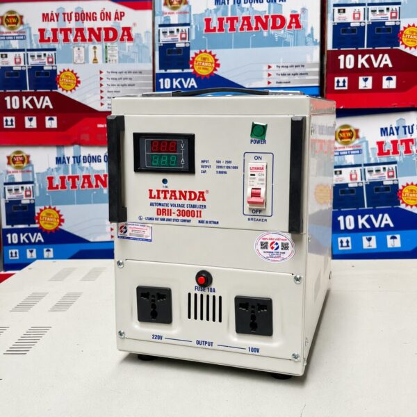 Ổn Áp Litanda 3KVA DRII (50V/90V–250V): Dòng ổn áp dải rộng chuyên trị điện cực yếu, phản ứng nhanh nhạy giúp bảo vệ tối ưu các thiết bị trong gia đình.