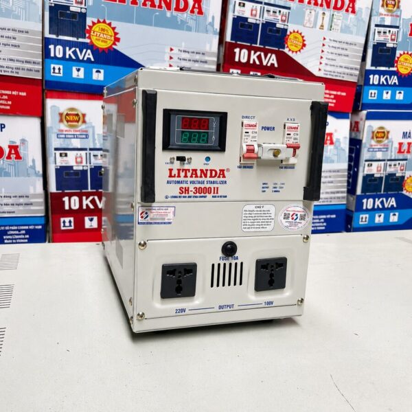 Ổn Áp Litanda 3KVA SH (150V–250V): Phù hợp với khu vực điện ổn định, nổi bật với khả năng tiết kiệm điện năng và tích hợp hệ thống bảo vệ an toàn.