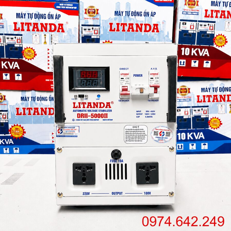 Ổn Áp Litanda 1 Pha 5KVA DRII-5000II: Dải rộng chuyên trị điện cực yếu, phản ứng nhanh giúp bảo vệ tối ưu thiết bị gia đình.
