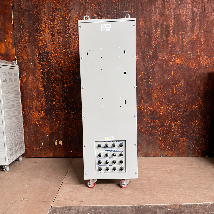 Ổn áp Litanda 3 pha 60KVA DR3-60KII dùng ổn định nguồn điện, bảo vệ an toàn và kéo dài tuổi thọ cho các thiết bị 3 pha công suất lớn ở khu vực điện rộng.
