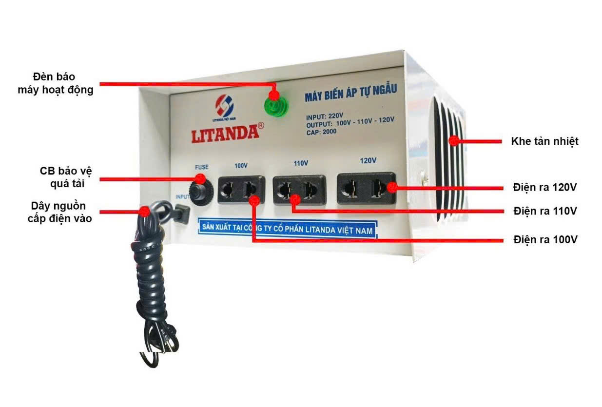 Biến áp tự ngẫu Litanda 1 pha 600VA DN006 là thiết bị điện dùng để thay đổi điện áp xoay chiều 1 pha, giúp điều chỉnh mức điện áp phù hợp cho các thiết bị điện gia đình, văn phòng hoặc phòng thí nghiệm.