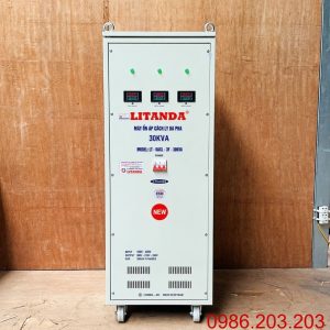 Ổn áp cách ly Litanda 30KVA 3 pha 160V-430V chuyên dùng ổn định điện áp dải rộng, lọc nhiễu, chống giật và bảo vệ thiết bị điện công nghiệp nhạy cảm.