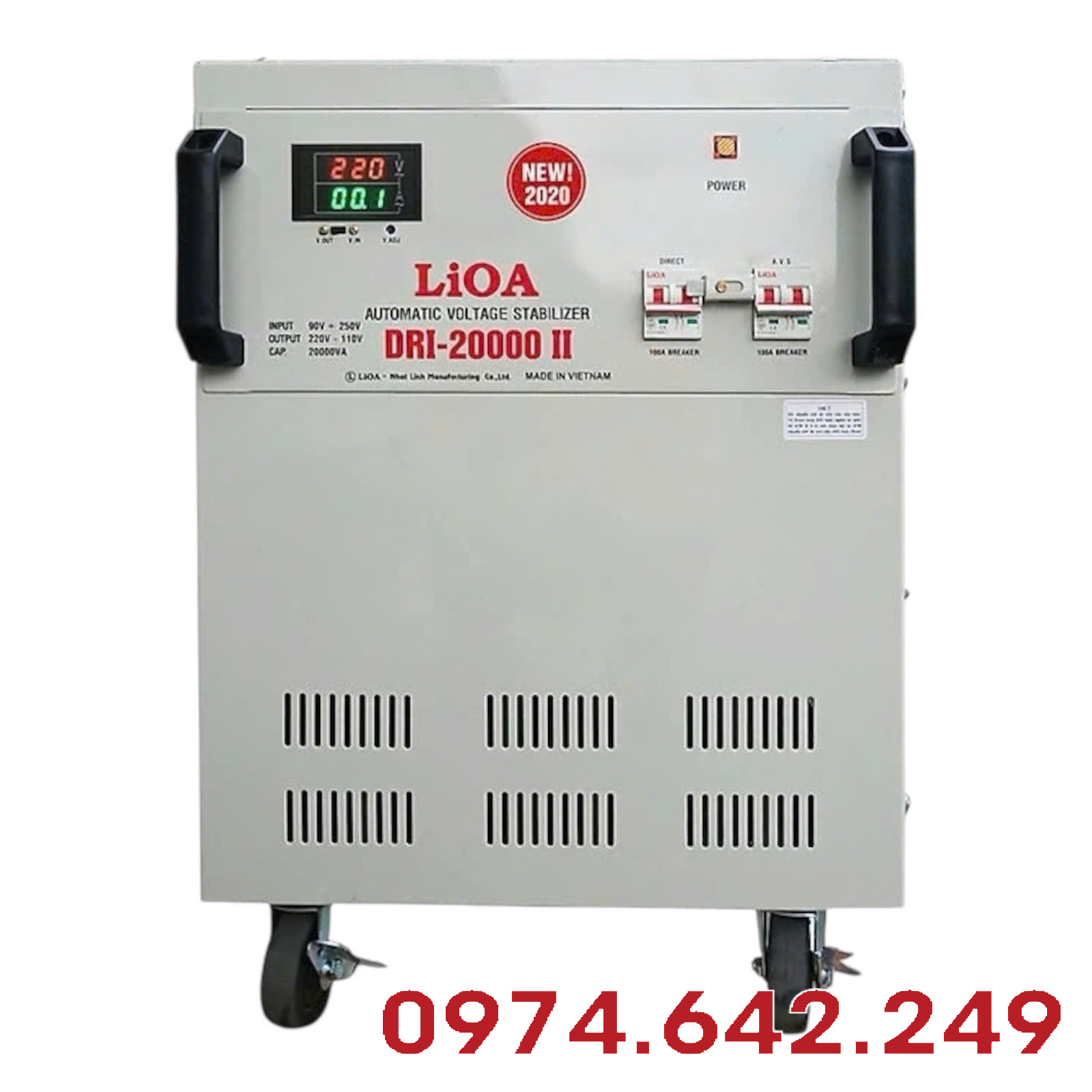 Hình ổn áp LiOA 20kVA 1 pha DRI-20000II dải điện đầu vào 90 đến 250V