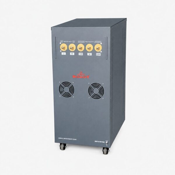 on-ap-robot-1-pha-30kva-1 Ổn áp Robot Reno 1 pha 30KVA là thiết bị có chức năng tự động điều chỉnh nguồn điện đầu vào không ổn định về mức điện áp đầu ra tiêu chuẩn 220V. Máy sở hữu công suất 30KVA và dải điện áp hoạt động rộng từ 90V đến 250V, phù hợp với những khu vực thường xuyên gặp tình trạng điện yếu, sụt áp sâu hoặc điện lưới tăng giảm thất thường.