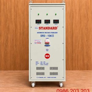 Ổn áp Standard 3 pha 15KVA DR3-15KII chuyên dùng ổn định điện áp tự động, chống quá tải, ngắn mạch, nâng cao độ bền và bảo vệ an toàn cho các thiết bị điện.