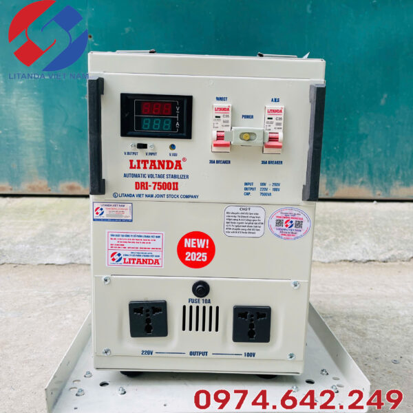 on-ap-200v Ổn áp 7500VA dải 90V - 250V dây đồng ra 100V, 200V, 220V phù hợp cho các thiết bị nội địa và nhập khẩu, giúp bảo vệ an toàn cho hệ thống điện gia đình.