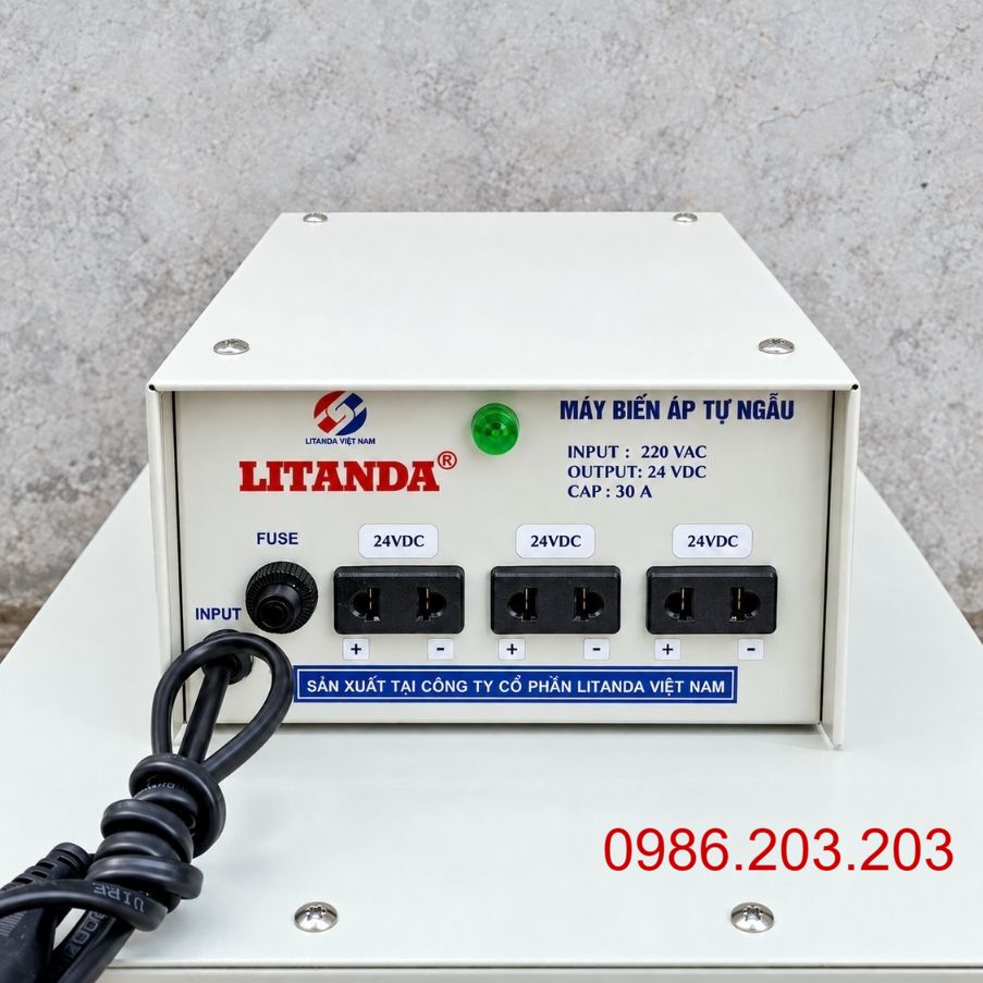 Biến áp 220V ra 24V 30A chuyên dùng chuyển đổi nguồn điện sang dòng một chiều công suất lớn, ổn định cho thiết bị tự động hóa và tủ điện.
