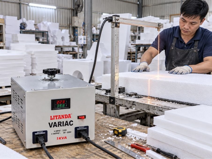 Vì sao xưởng sản xuất nên dùng máy biến áp cắt xốp chất lượng? Đây là giải pháp cấp điện ổn định, dễ điều chỉnh nhiệt độ dây cắt, giúp máy cắt xốp dây…